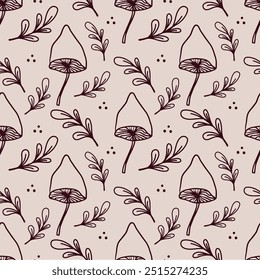 Drawing, pattern, decorative graphic sketch of a mushroom with a bow.