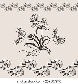 Drawing pattern flower, painting closeup Seamless pattern banner