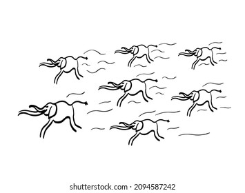 drawing pattern pattern funny elephants running on field, sketch, hand drawn digital vector illustration