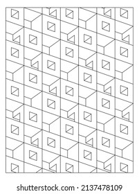 Drawing pattern of pile of hollow cubes. Easy coloring pages for adults. Digital detox. 