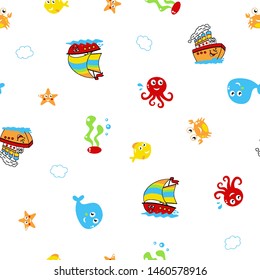 drawing patterns of marine animals and several types of ships
