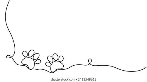 Drawing the paw of a dog or cat with a continuous line. Footprint design. One line art paw print.   Vector illustration