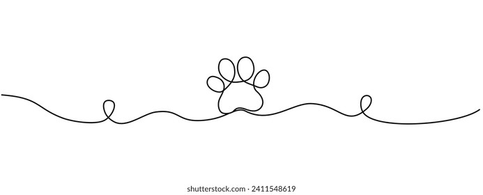 Drawing the paw of a dog or cat with a continuous line. Footprint design. One line art paw print.   Vector illustration