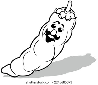 Drawing of a Pea Pod with a Face and a Mustache - Cartoon Illustration Isolated on White Background, Vector