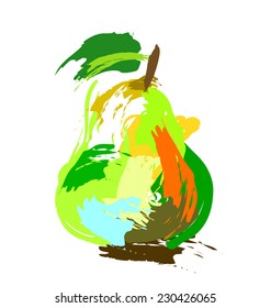 Drawing pear on white background. Vector illustration.