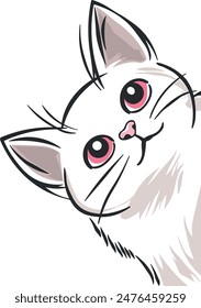 drawing of a peeking kitten or cat without background