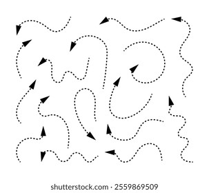 Drawing pen curve arrow set. Black doodle icons isolated on white background. Vector design elements