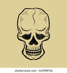 drawing pen skull with a smile for the holidays, halloween, day of the dead, tattoo