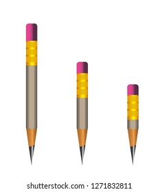 Drawing pencil. Art design of lead sharp pencil with eraser on white background with realistic 3D wooden pencils.Vector illustration art