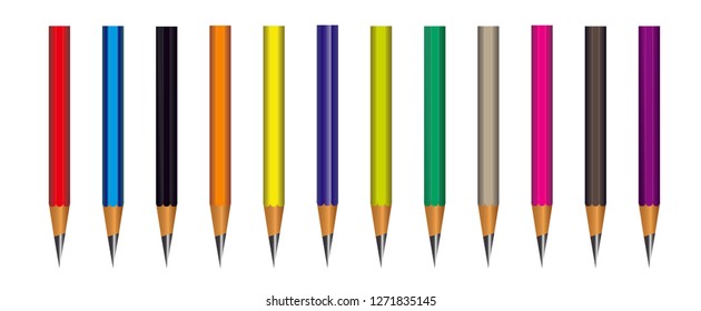 Drawing pencil. Art design Vector of lead sharp pencil on white background with realistic 3D wooden pencils.Vector illustration art