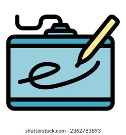 Drawing pencil icon outline vector. Digital pen. Tablet pad color flat