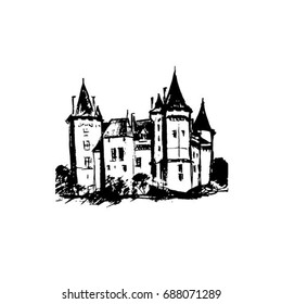 drawing pencil  landscape architecture castle art nature old graphic building outline hatching handmade travel tourism kids fairytale romantic 