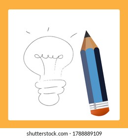 Drawing pencil light Bulb by a pencil on white background.