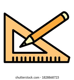 Drawing pencil ruler icon. Outline drawing pencil ruler vector icon for web design isolated on white background