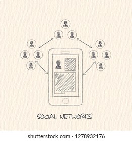 Drawing pencil scheme of  social networks communication people Internet.