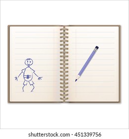 Drawing a pencil in a school notebook in a realistic style.  For use for web design  and other purposes. School supplies