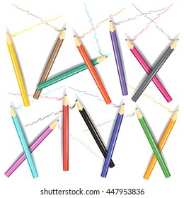 Drawing pencils on the album page background. Vector illustration.