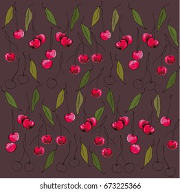 
Drawing with pencils of ripe sweet cherry