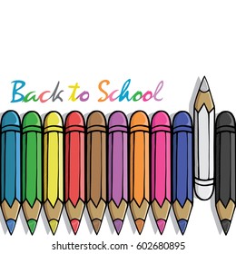 Drawing of pencils set on white background in doodle style. Sort of colored pencils on board. Concept for education
