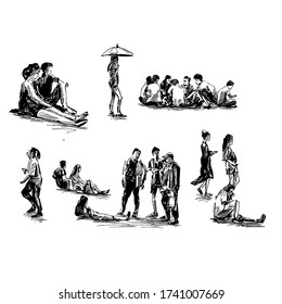 Drawing Of People Activities At Public Space In Singapore 