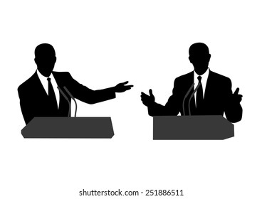 drawing of people before a microphone