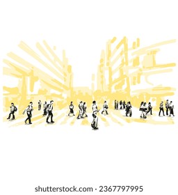 Dibujo de personas viajando a las calles en Tokio, Japón 