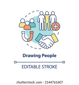 Drawing people concept icon. Making friends easily. Charisma benefit abstract idea thin line illustration. Isolated outline drawing. Editable stroke. Arial, Myriad Pro-Bold fonts used