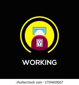 Drawing of people doing working on the computer on a black background. Search and working icon drawing. Vector illustration.