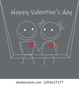 Dessinant des gens, heureuse Saint-Valentin. Un garçon et une fille sont attirés par la craie avec l'amour dans leurs coeurs. Carte postale pour la Saint-Valentin
