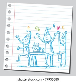 Drawing of a people having a party