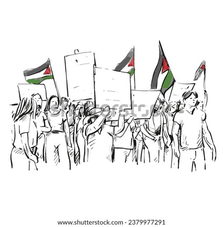 Drawing of people protest for Palestine