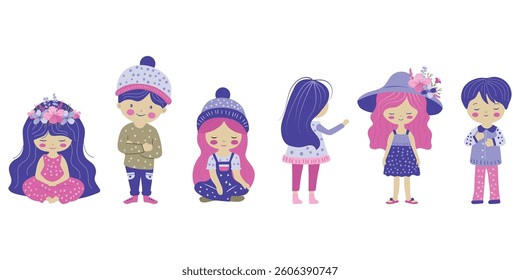 drawing people set of the vector illustrations on the white background