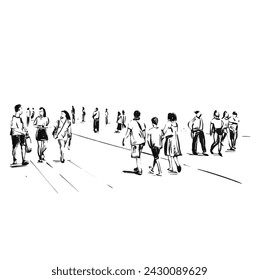 Drawing of people are walking on street in Thailand