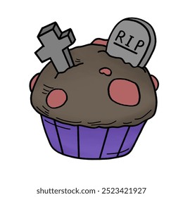 a drawing of perfectly spooky and delicious chocolate Halloween cupcake