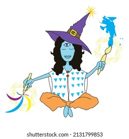 drawing of a person painting in full color