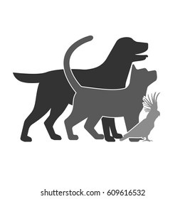 Drawing of pets monochrome illustration.