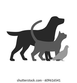 Drawing of pets monochrome illustration.