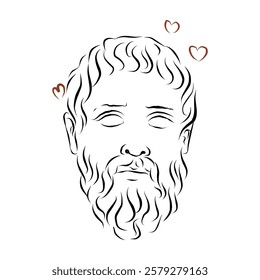 Drawing of the philosopher Plato with simple black lines. Conceptual print for printing on a sweatshirt, or designing an article. Vector illustration