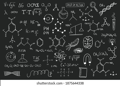 Drawing Physics And Chemistry And Math Formulas And Symbols On Chalkboard Illustration