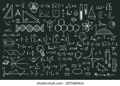 Drawing Physics And Chemistry And Math Formulas And Symbols On Chalkboard Illustration