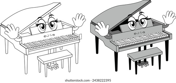 Drawing of a piano with its lid open.drawing of a piano with many eyes