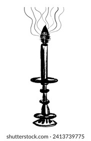 drawing picture of an antique alchemical candle with wisps of smoke, sketch, hand drawn digital vector illustration