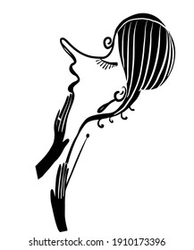 drawing picture of a beautiful lady in gloves dressing up holding a pin in her hands, sketch hand drawn caricature, cartoon vector illustration. good for prints and icons