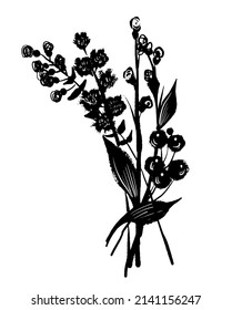 drawing picture bouquet of flowering branches, tattoo, sketch, graphics, hand drawn digital vector illustration