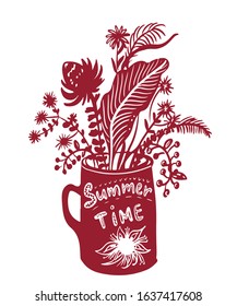 drawing picture a bouquet of forest and wildflowers in a summer cottage, sketch, pattern, decor, hand drawn vector illustration