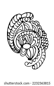 drawing, picture coloring  beautiful patterned decorative abstract flower element, hand drawn digital vector illustration