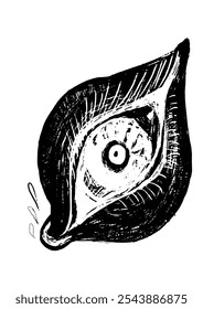 drawing picture of eye with tears, magic symbol, sketch, hand drawn digital vector illustration
