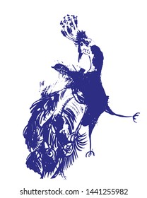 drawing picture isolated element, abstract silhouette of peacock, mascara, hand drawn vector illustration