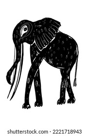 drawing picture old lone kenyan elephant with long tusks, sketch, hand drawn stylized vector digital illustration