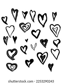 drawing picture set of hearts icons for valentine's day, sketch, hand drawn digital vector illustration